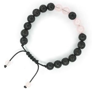 Adjustable Bracelet, Rose Quartz & Lava Beads - wearable essential oil diffuser